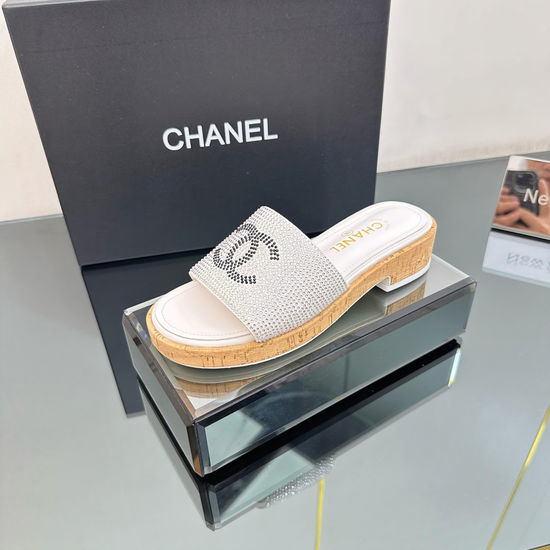Chanel Elegant Platform Sandals with Rhinestone Heel