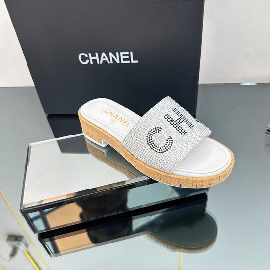 Chanel Elegant Platform Sandals with Rhinestone Heel