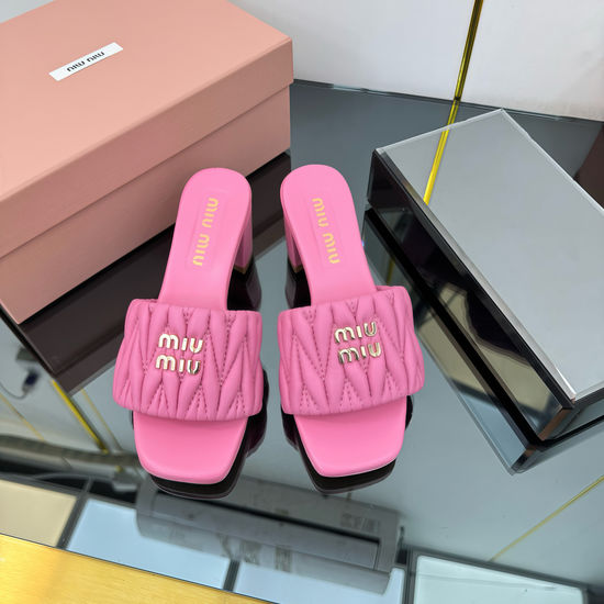 Miu Miu Premium Quilted Sheepskin Casual Heeled Sandals