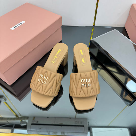 Miu Miu Premium Quilted Sheepskin Casual Heeled Sandals