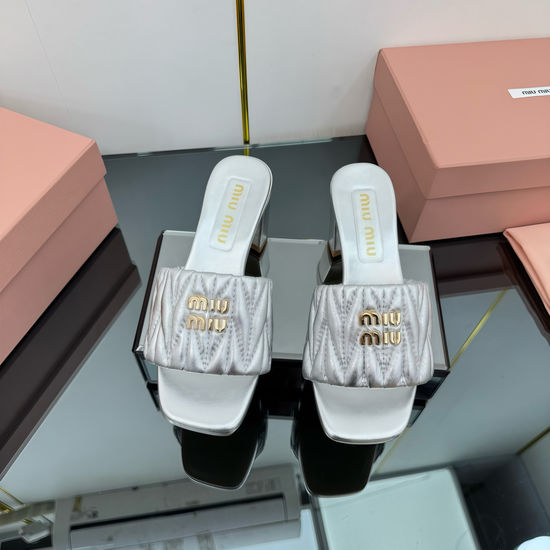 Miu Miu Premium Quilted Sheepskin Casual Heeled Sandals