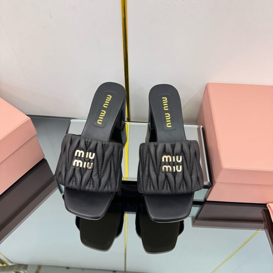 Miu Miu Premium Quilted Sheepskin Casual Heeled Sandals