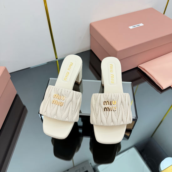 Miu Miu Premium Quilted Sheepskin Casual Heeled Sandals