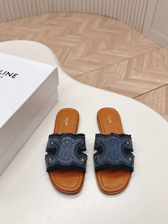 Celine Classic Retro Flat Slides with Durable Denim Upper