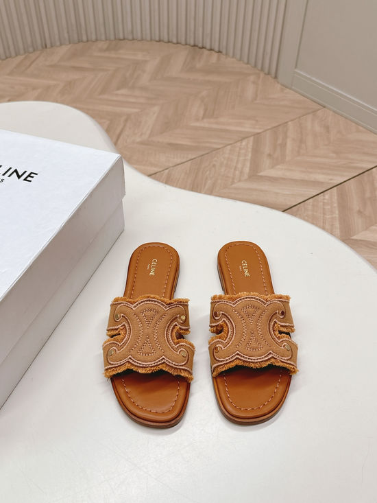 Celine Classic Retro Flat Slides with Durable Denim Upper