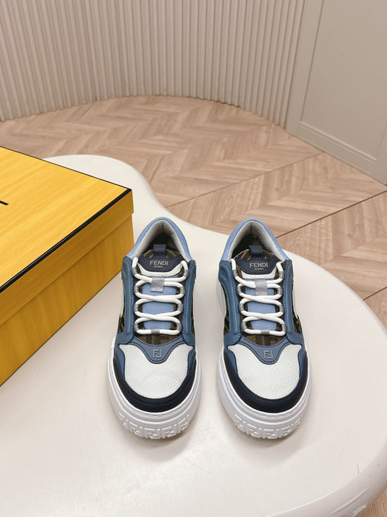 Fendi Premium Leather Low-top Sneakers with Classic Emblem Design