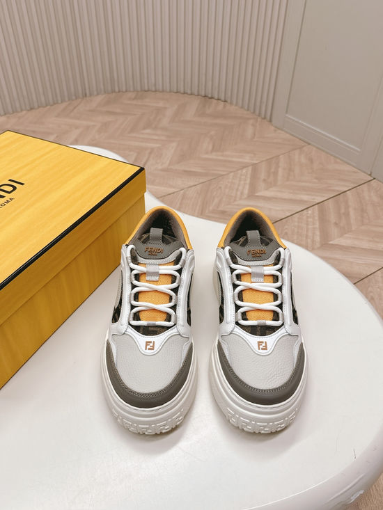 Fendi Premium Leather Low-top Sneakers with Classic Emblem Design