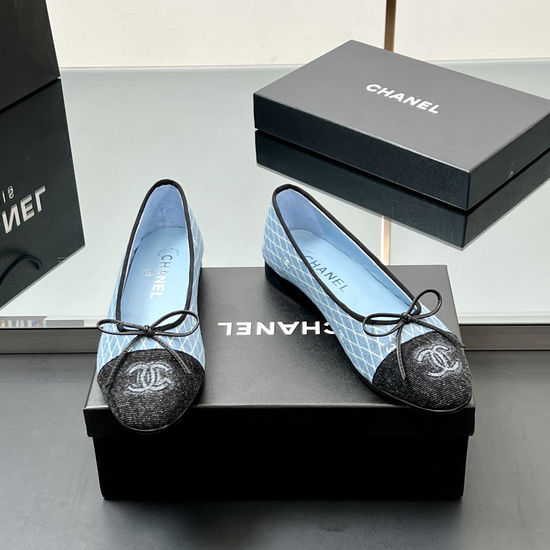 Chanel Classic Two-tone Denim Flats with Back Strap
