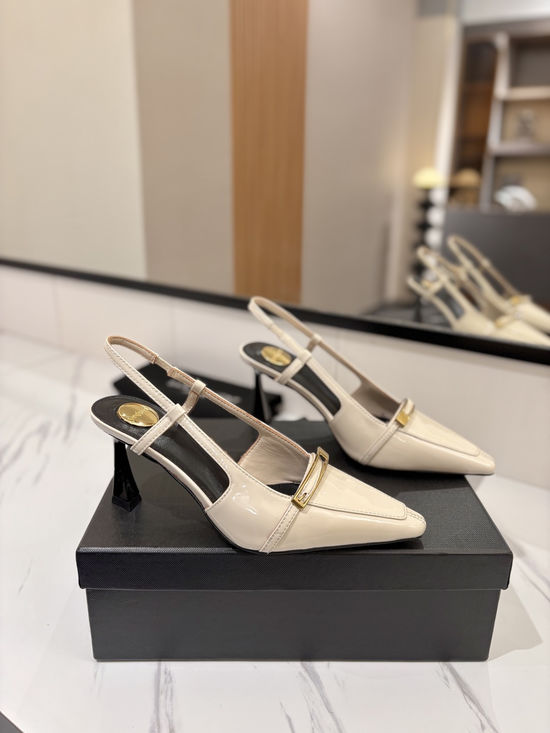 Yves Saint Laurent Logo Heel Patent Leather Comfortable High Heel Sandals