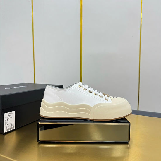 Chanel Premium Leather Casual Sneakers with Embroidered Design