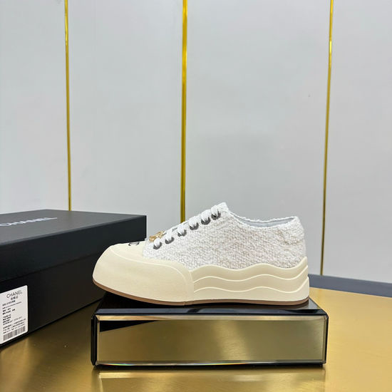Chanel Premium Leather Casual Sneakers with Embroidered Design