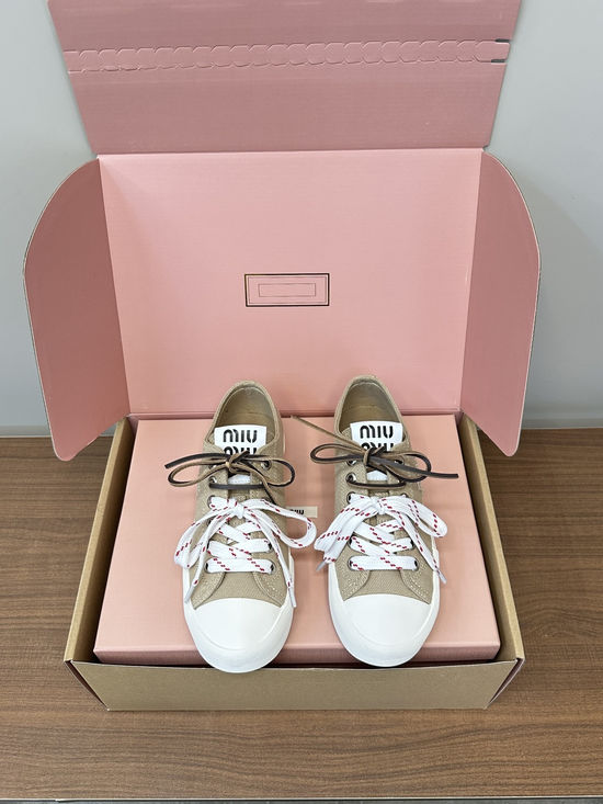 Miu Miu Embroidered Canvas Low Top Casual Shoes