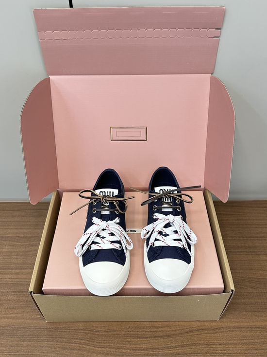 Miu Miu Embroidered Canvas Low Top Casual Shoes