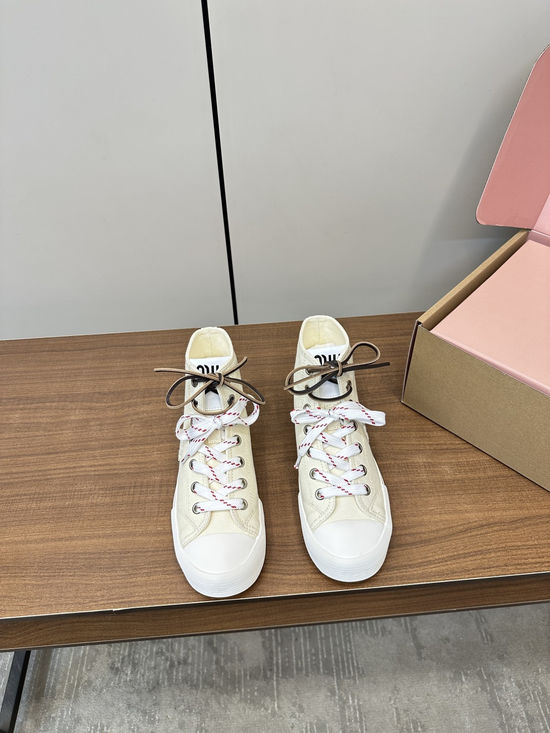 Miu Miu Embroidered High Top Canvas Casual Shoes