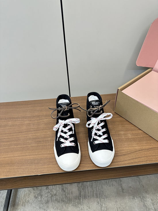 Miu Miu Embroidered High Top Canvas Casual Shoes