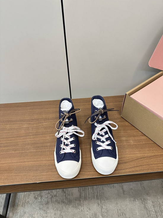 Miu Miu Embroidered High Top Canvas Casual Shoes