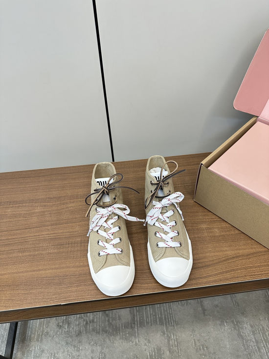 Miu Miu Embroidered High Top Canvas Casual Shoes