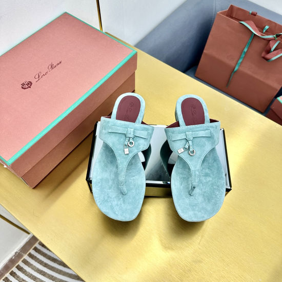 Loro Piana Soft Suede Slides Cashmere Lining Silk Insole Genuine Leather Sole