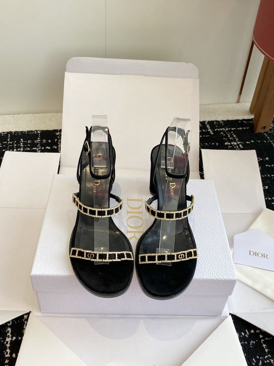 Christian Dior Rhinestone Decor Leather Sandals Comfortable Formal Casual Footwear