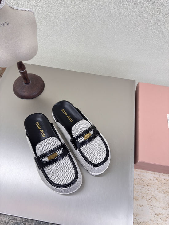 Miu Miu Black White Closed Toe Platform Slip On Shoes