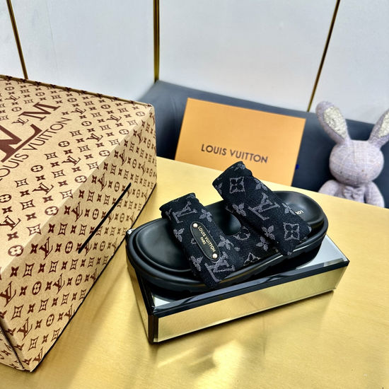 Louis Vuitton Soft Padded Slippers with Embossed Design Adjustable Strap
