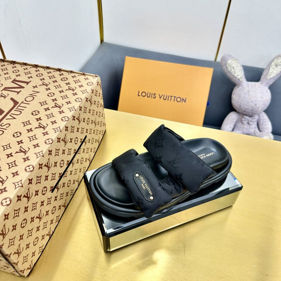 Louis Vuitton Soft Padded Slippers with Embossed Design Adjustable Strap