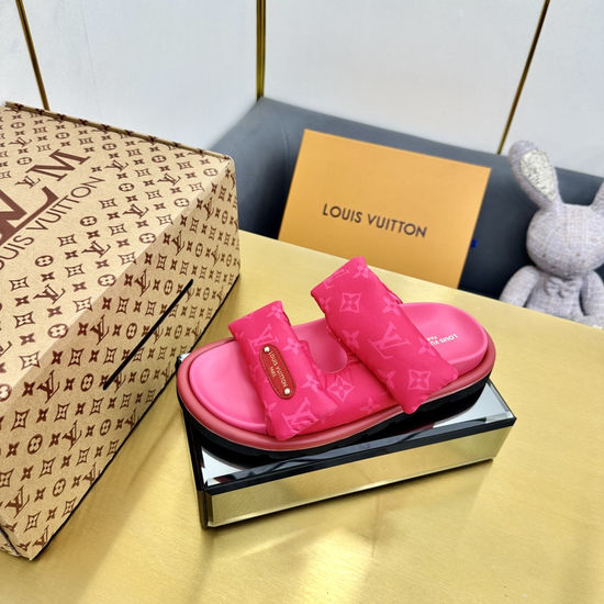 Louis Vuitton Soft Padded Slippers with Embossed Design Adjustable Strap