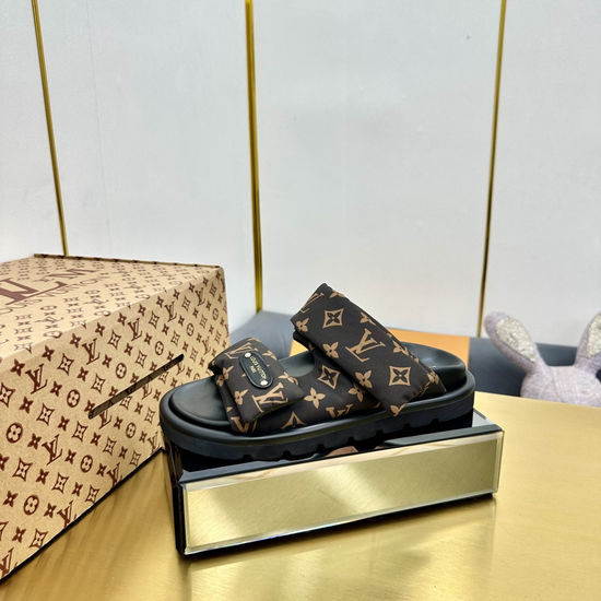 Louis Vuitton Soft Padded Slippers with Embossed Design Adjustable Strap
