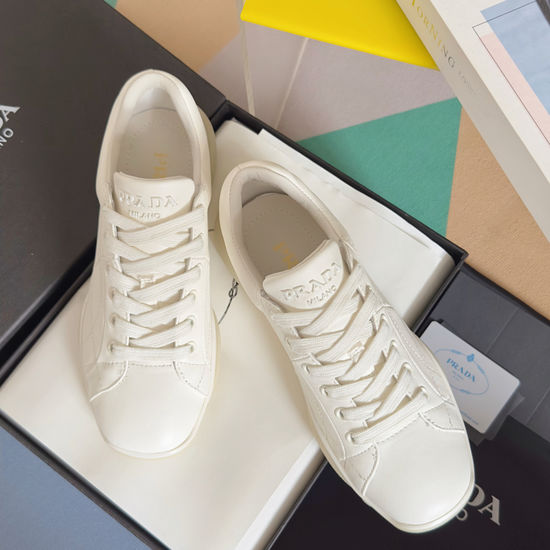 Prada Nappa Leather Casual Sneakers with Thick Rubber Sole