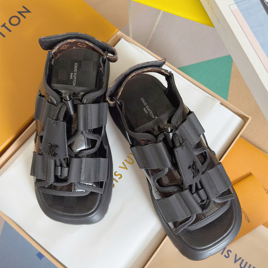 Louis Vuitton Monogram Canvas Platform Sandals With Leather Accents