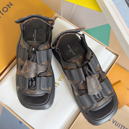 Louis Vuitton Monogram Canvas Platform Sandals With Leather Accents