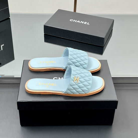Chanel Elegant Embroidered Slippers with Metal Logo Accents