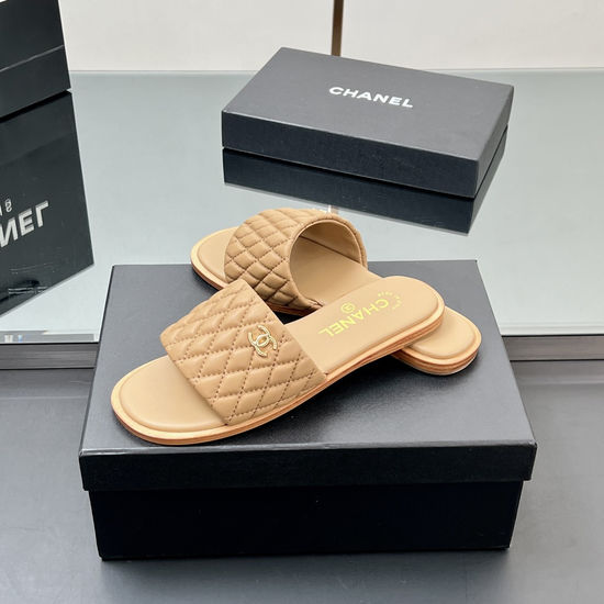 Chanel Elegant Embroidered Slippers with Metal Logo Accents