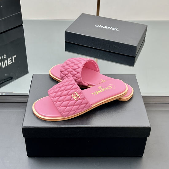 Chanel Elegant Embroidered Slippers with Metal Logo Accents