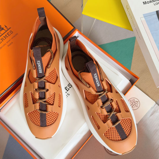 Hermes Knitted Leather Sneakers With Hollow Out Design