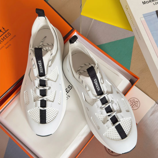 Hermes Knitted Leather Sneakers With Hollow Out Design