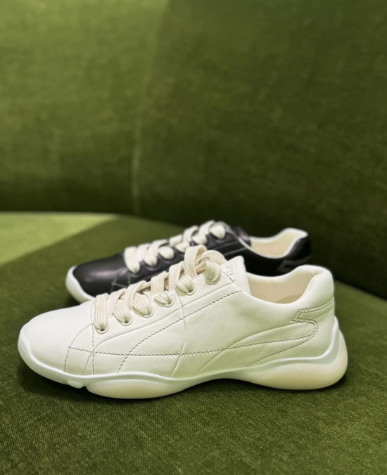 Prada Stitched Leather Casual Trainers With Logo Details