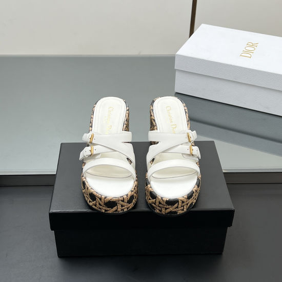 Christian Dior Embroidered Wedge Heel Platform Slides