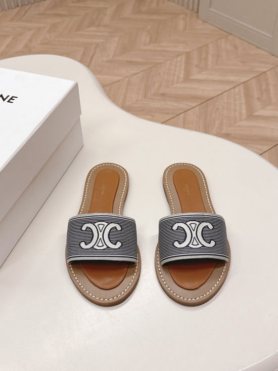 Celine Classic Embossed Logo Flat Stylish Casual Daily Slides
