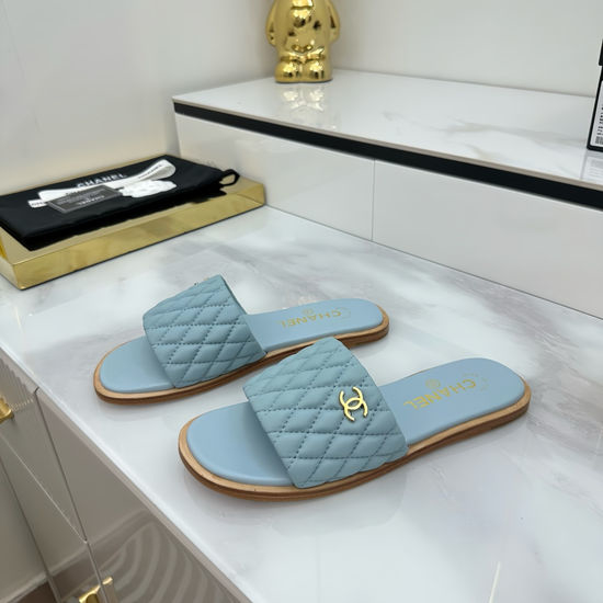 Chanel Quilted Embroidered Casual Slides Leather Upper