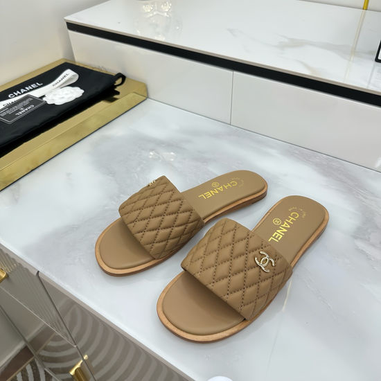 Chanel Quilted Embroidered Casual Slides Leather Upper
