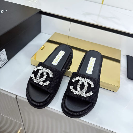 Chanel Rhinestone Decor Colorful Casual Flat Slides
