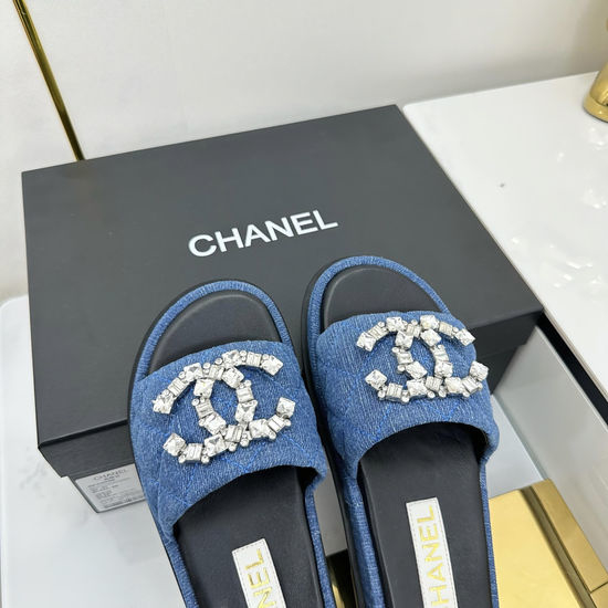 Chanel Rhinestone Decor Colorful Casual Flat Slides