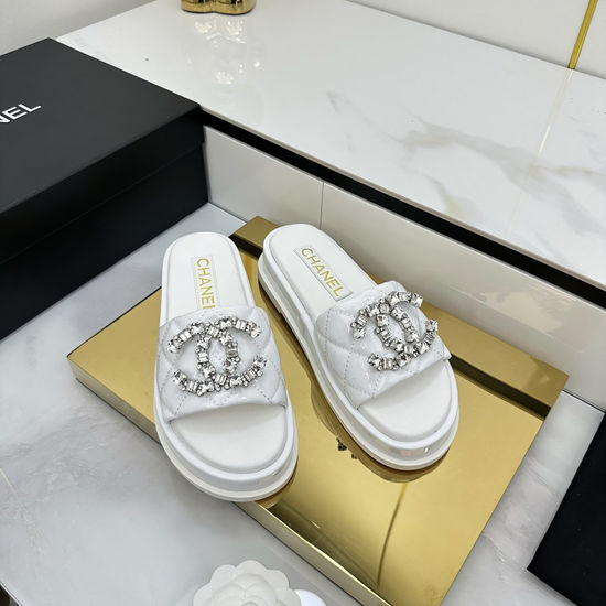 Chanel Rhinestone Decor Colorful Casual Flat Slides