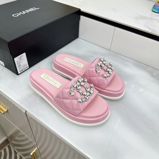 Chanel Rhinestone Decor Colorful Casual Flat Slides