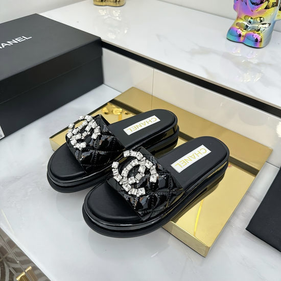 Chanel Rhinestone Decor Colorful Casual Flat Slides