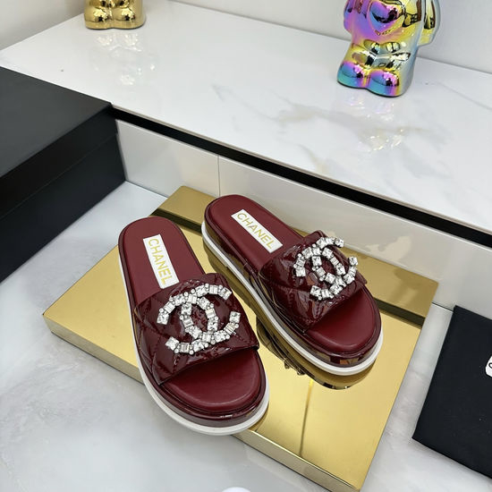 Chanel Rhinestone Decor Colorful Casual Flat Slides