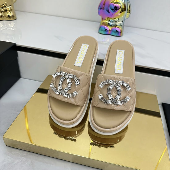 Chanel Rhinestone Decor Colorful Casual Flat Slides