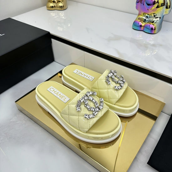 Chanel Rhinestone Decor Colorful Casual Flat Slides