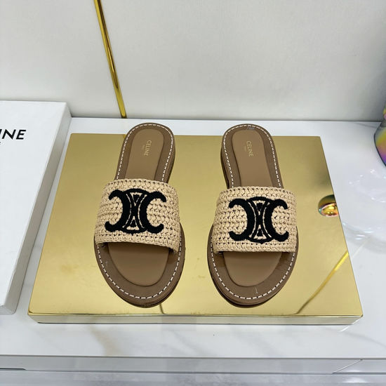 Celine Embroidered Upper Genuine Rubber Sole Slides